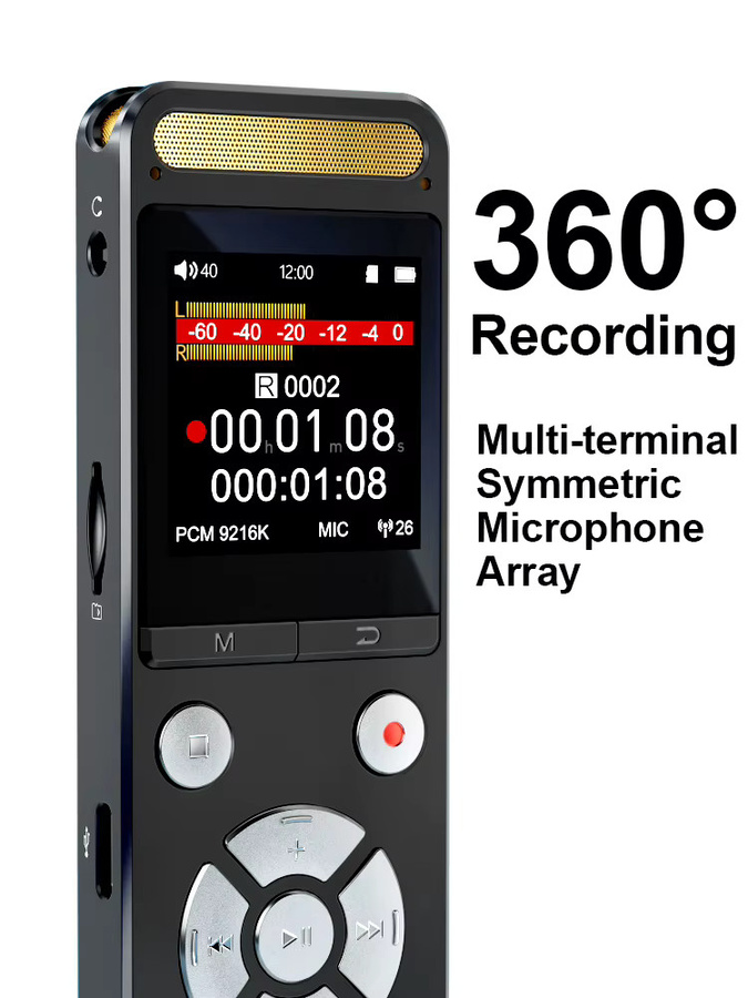 Famue King of Voice Recorder 9126 KBPS Pro Voice Recorder mit 4 Mikrofonarray und externem Mikrofon Anschluss, Schwarz - Bild 2