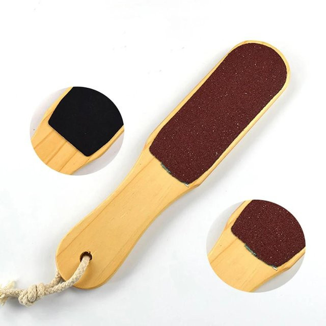 Doppelseitige Fußfeile mit Holzgriff, beige, Unisex - Bild 1