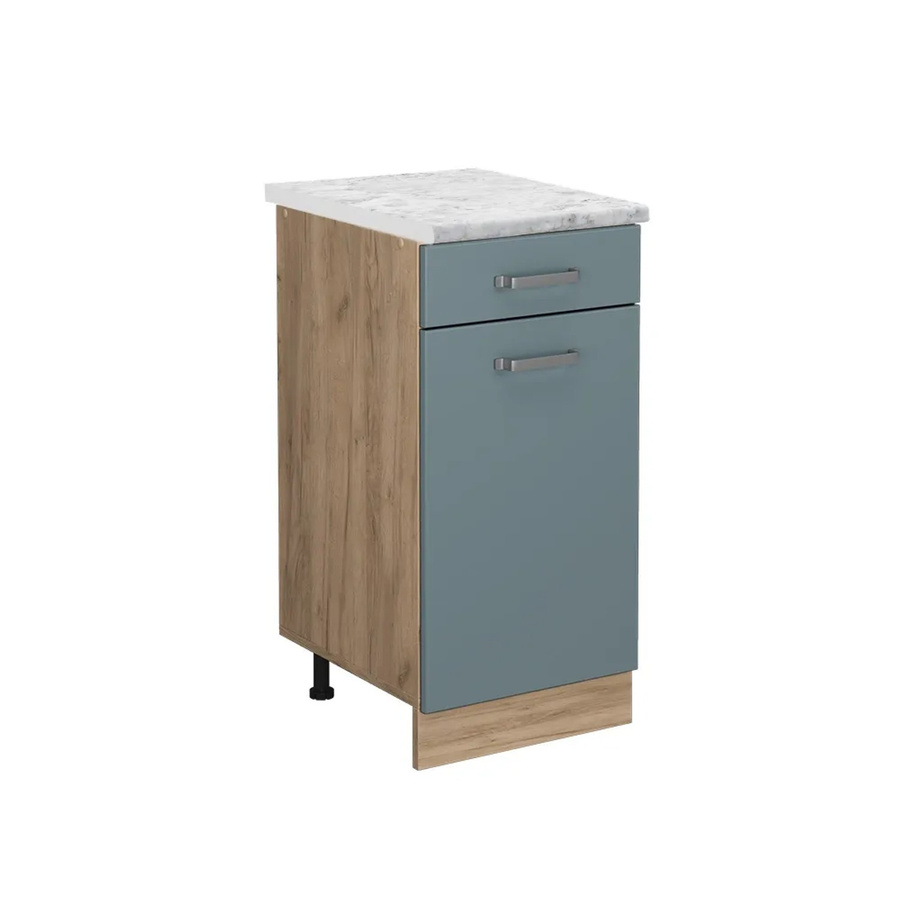 Vicco Küchenunterschrank R-Line in Blau-Grau mit Marmor-Optik, Breite: 40 cm, Höhe: 81,6 cm, Tiefe: 46 cm - Bild 2