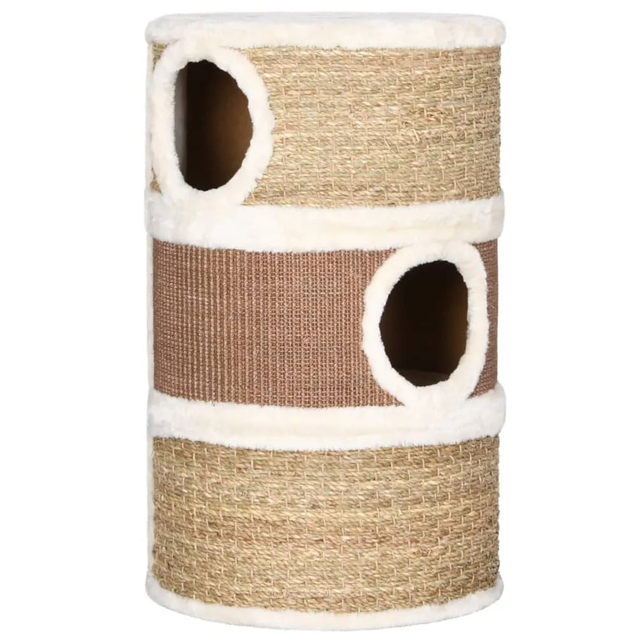 vidaXL Katzen-Kratztonne aus Seegras und Plüsch in Braun/Beige, Höhe: 60 cm - Bild 2