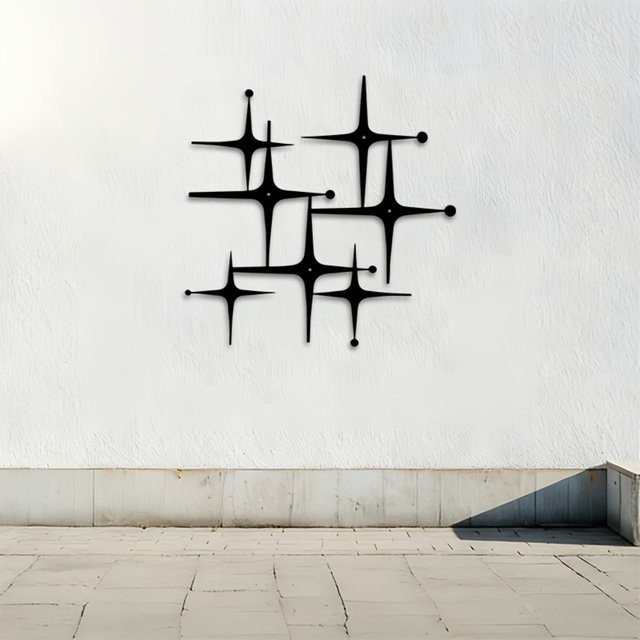 CIFBUY Metall-Wandkunst Starburst Retro Mid-Century Modern Skulptur, Schwarz, B/H: 25,4 x 25,4 cm - Bild 1