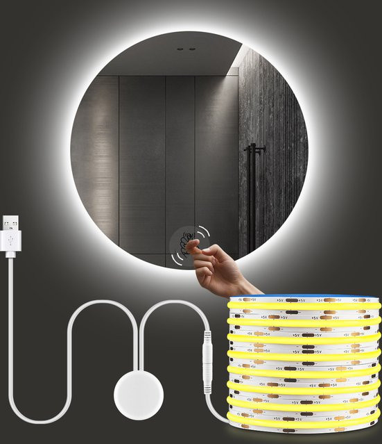 CHNAITEKE USB COB LED Band in Weiß mit Touch-Sensor-Schalter und hoher Helligkeit für Schminktische und Spiegelbeleuchtung - Bild 1