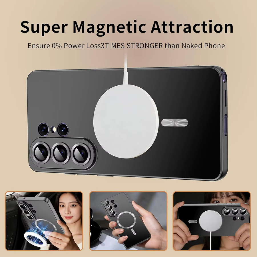 Magnetische MagSafe Handyhülle für Samsung Galaxy S26 Ultra und Galaxy S26 Plus mit vollständiger Kameraabdeckung in Schwarz metallisch glänzend - Bild 3