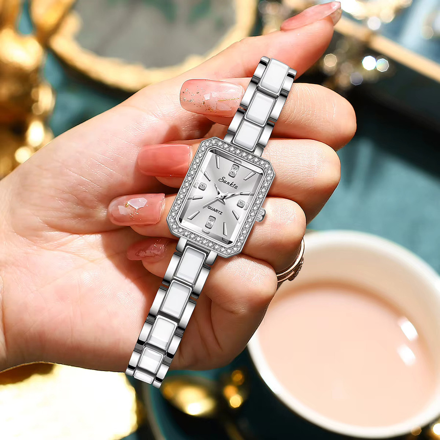 LIGE Armbanduhr, Gold, Rechteckiges Zifferblatt, Quarz, Diamantbesetzt, Damen - Bild 2
