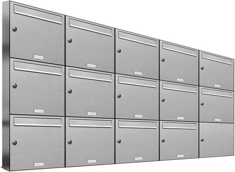 AL Briefkasten-System für 14 Parteien, Aufputzmontage, silberfarben, B/H/T: 191,5 x 102,6 x 11,6 cm - Bild 1