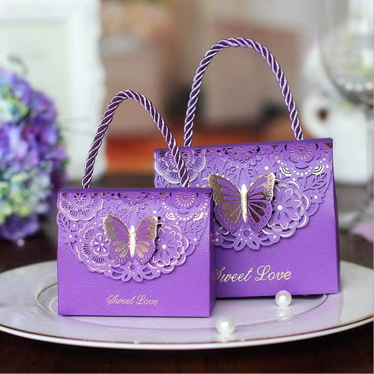 10 Stück Schmetterlings-Geschenktüten aus Papier in Rot und Lila für Hochzeit, Geburtstag und Party - Bild 2