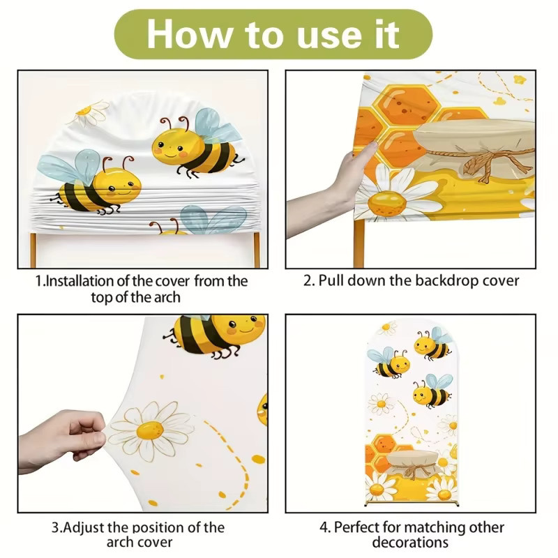 VIKAMA Bienen-Geburtstagsbogen mit Honigglas und Gänseblümchen als Party-Dekoration für Kinder, Mehrfarbig, B/H: 120 x 50 cm - Bild 3