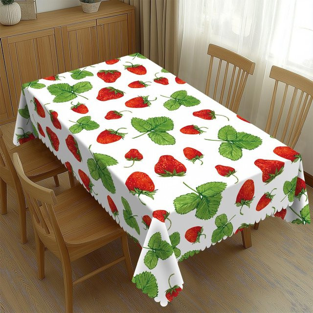 Wasserdichte Tischdecke von Fancy Style Studio mit Erdbeerprint in Weiß und Rot, B/B: 140 x 180 cm - Bild 1