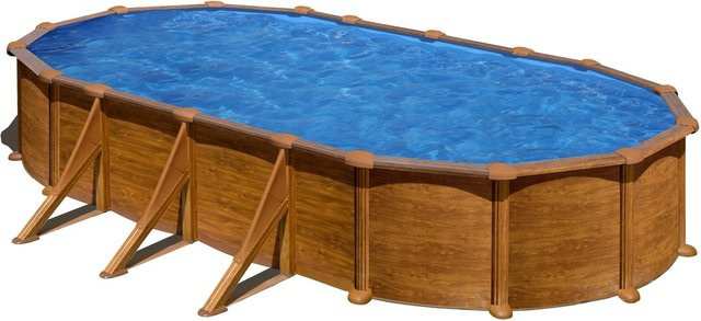 Gre Pool Mauritius Oval Aufstellpool mit Holzoptik in Holzfarben, B/T/H: 610 x 375 x 132 cm - Bild 1