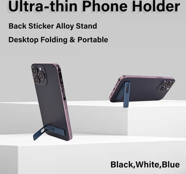 QGhappy Ultradünner Metall-Handyhalter für alle Mobiltelefone, faltbarer Desktop-Mini-Ständer in Blau - Bild 1