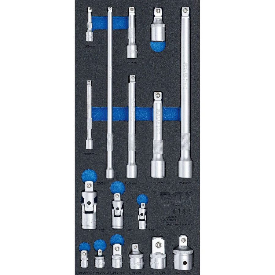 BGS Werkstattwageneinlage 1/3 Verlängerungs-, Adapter- und Gelenk-Satz 17-teilig aus Chrome-Vanadium in Silber - Bild 2