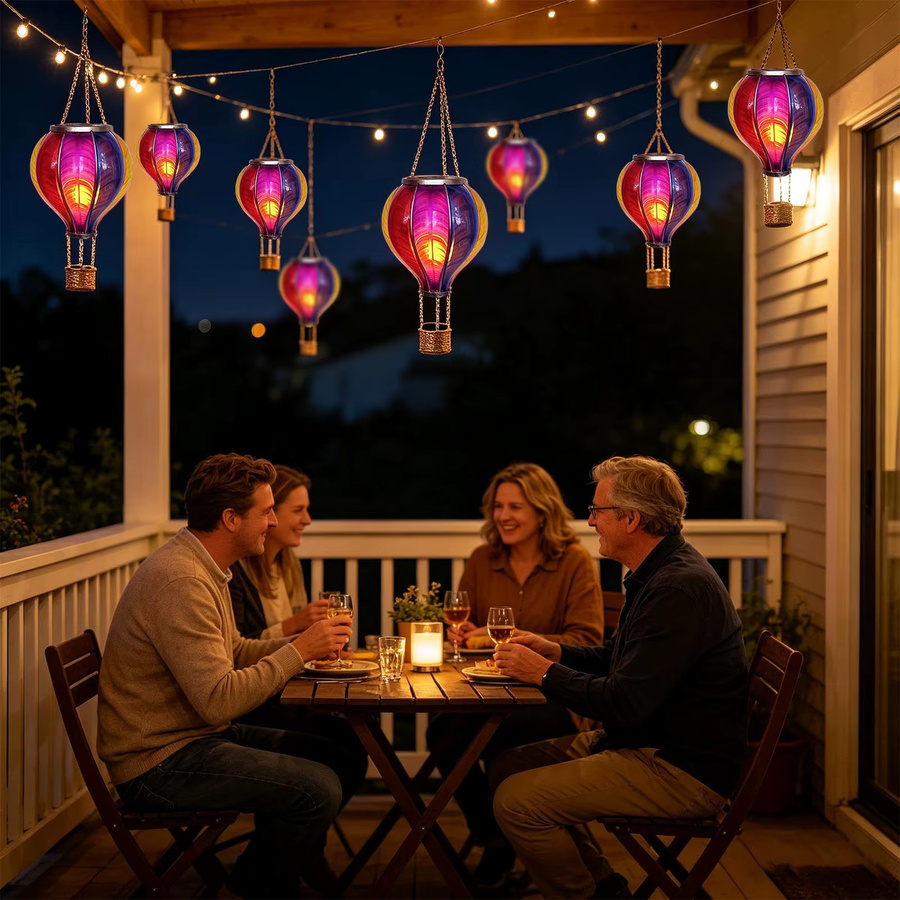 Wasserdichte Solar-Heißluftballon-Laterne aus Metall in Multicolour für Garten, Terrasse und Balkon im Boho-Stil - Bild 4