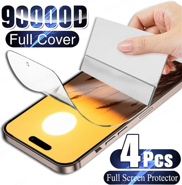 4er-Pack Hydrogel Display Schutzfolien für Apple iPhone 11 12 13 14 15 16 Pro Max Plus und 16e in Transparent mit voller Abdeckung - Bild 1