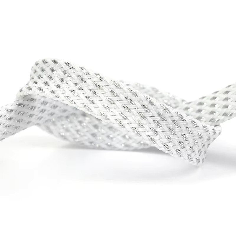 PET Geflecht Hülse in Weiß Silber mit hoher Dichte als Kabelschutz im Schlangenhaut-Design für elektrische Kabel - Bild 2