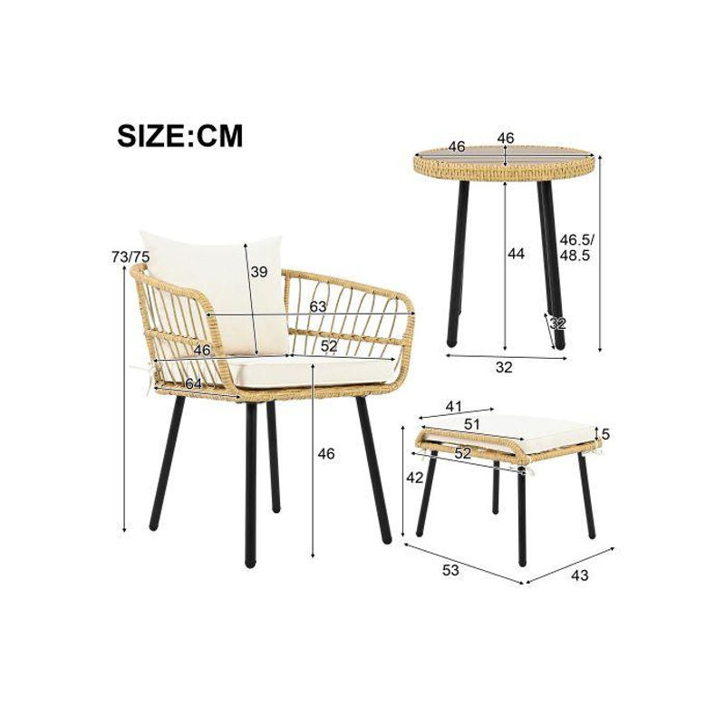MUVOE 5-teiliges Garten-Lounge-Set aus Rattan und Eisen in Natur und Beige - Bild 4