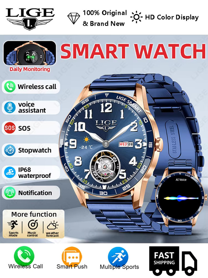 LIGE Smartwatch, Edelstahl, Schwarz, Herren - Bild 7