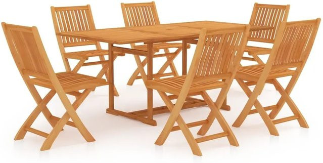 vidaXL 7-teilige Garten-Essgruppe aus Teakholz in Braun für Garten, Terrasse und Innenbereich - Bild 1