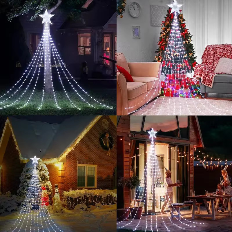 Pentagramm LED Lichterkette Warmweiß Wasserdichte Stern-Vorhanglichterkette für Weihnachtsdekoration und Camping, Länge: 2 m - Bild 5