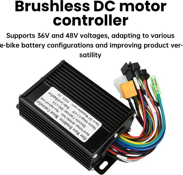 Gaqqee Bürstenloser Motorcontroller für Elektrofahrräder, Sinuswelle, 36V/48V, 350W-500W, 20A, Schwarz, kompatibel mit SM-Anschlüssen und Protokoll 2 LCD-Instrumenten - Bild 1
