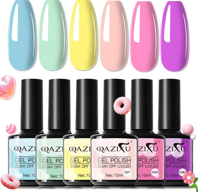 QAZIXU Nagellack-Set, Gel, Gelb-Grün und Blau, Glänzend - Bild 1