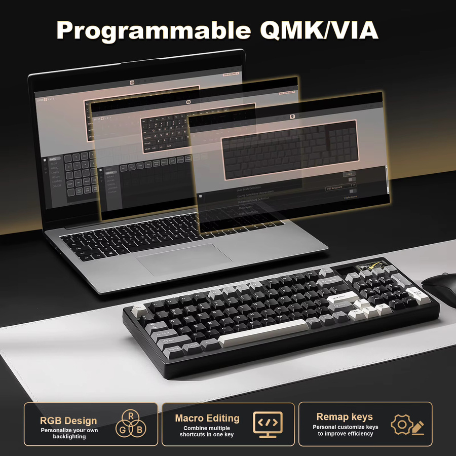 YUNZII IF99 Mechanische Gaming-Tastatur in Schwarz mit Smart LCD Display, QMK/VIA Custom, Wireless und RGB-Beleuchtung für Mac und Windows - Bild 2