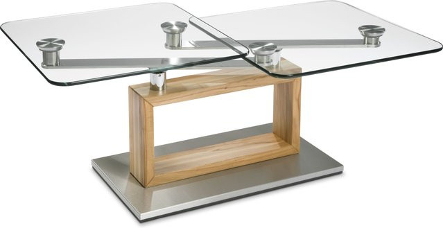 Couchtisch HASSE 7660 EK-45 in Eiche Massiv mit Klarglas, Braun, B: 120 cm, T: 60 cm, H: 49 cm - Bild 1
