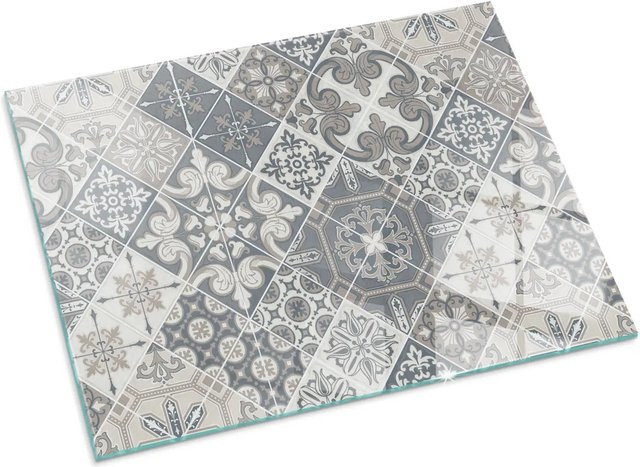 Tulup Glasplatte für Kamin mit dekorativem Mosaikmuster in Grau, B: 80 cm, H: 60 cm - Bild 1