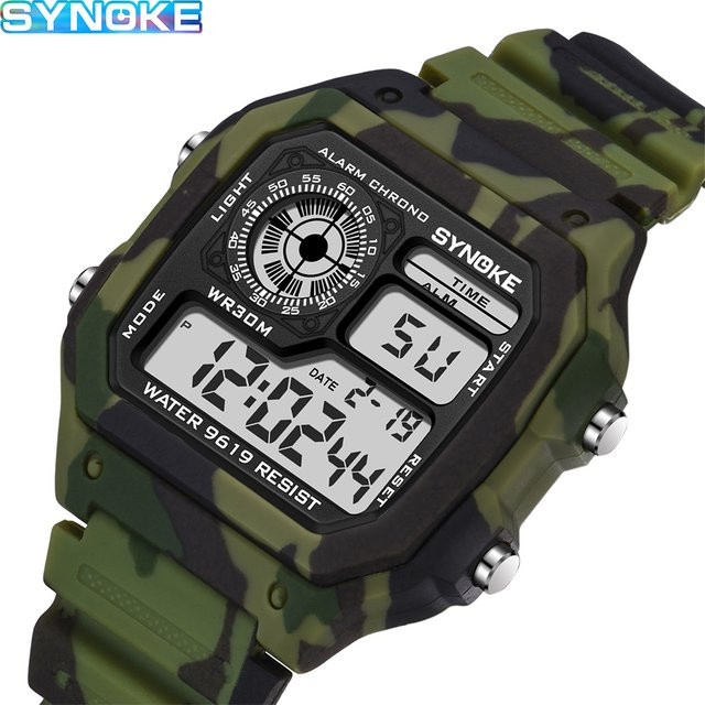 Synoke Digitaluhr, Herren, Kunststoff, Schwarz, Eckig, Beleuchtung - Bild 1