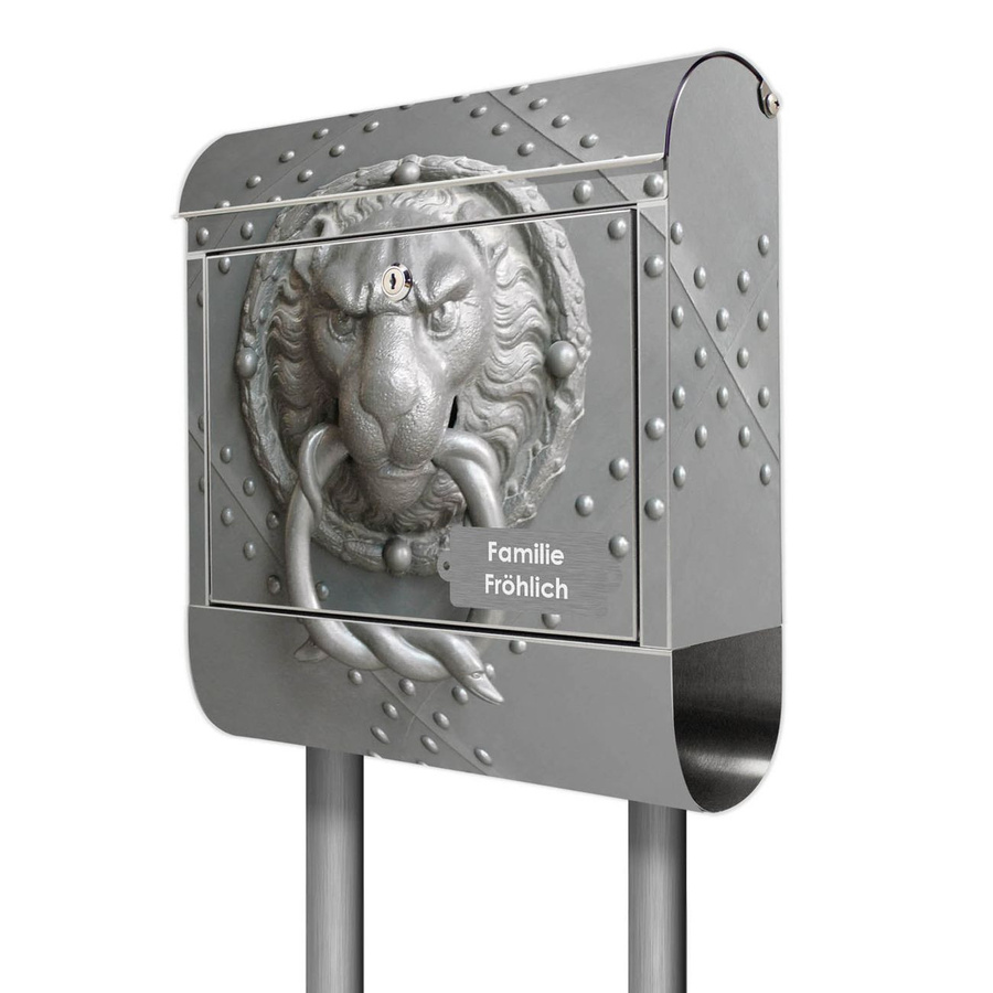 banjado Standbriefkasten aus Edelstahl mit Zeitungsfach und Motiv Eisentor in Silber, B/T/H: 38 x 14 x 161,5 cm - Bild 1