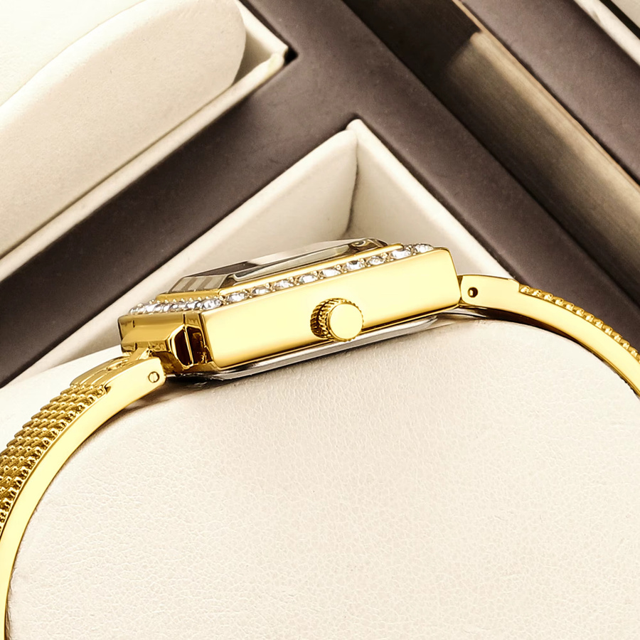 YaLaLuSi Armbanduhr, Quarz, Gold, Diamantbesetzt, Milanaise, Damen - Bild 3