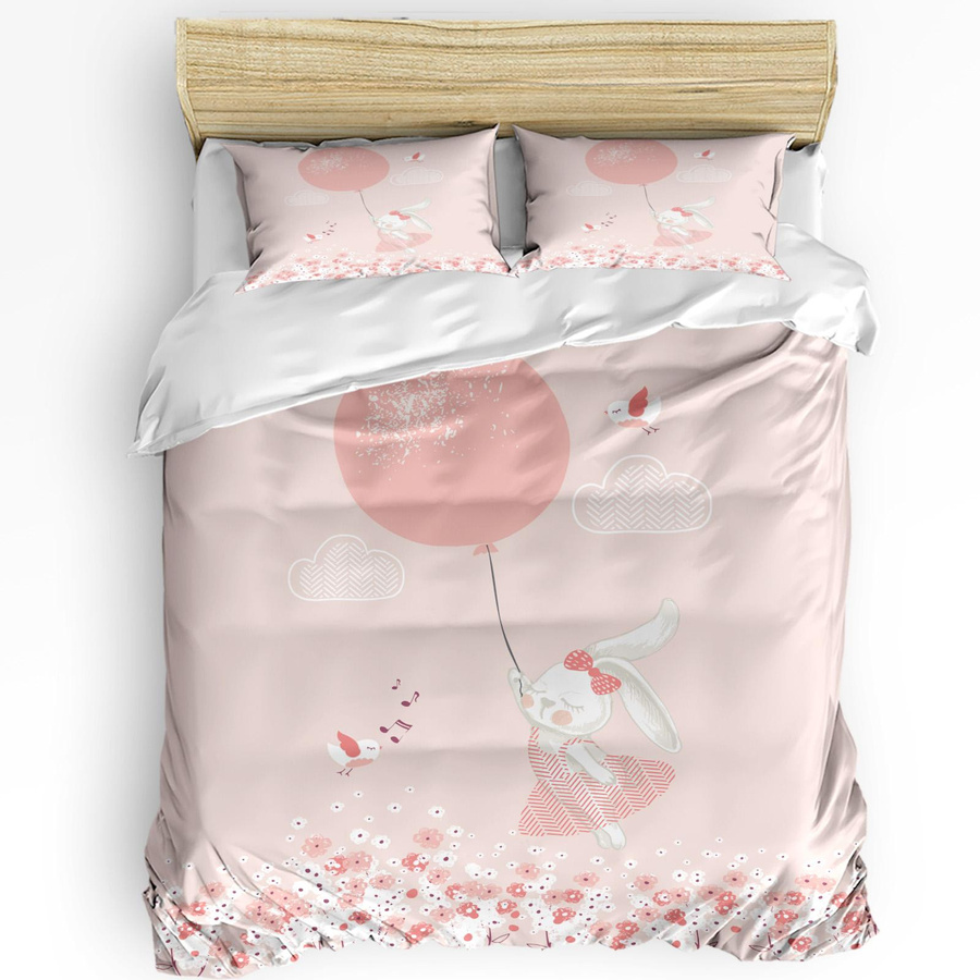 Bettwäsche Set Rosa Kaninchen Cartoon Blume 3-teilig mit Reißverschluss für Kinder und Erwachsene, B/H: 135 x 200 cm, Your Warm Home - Bild 2