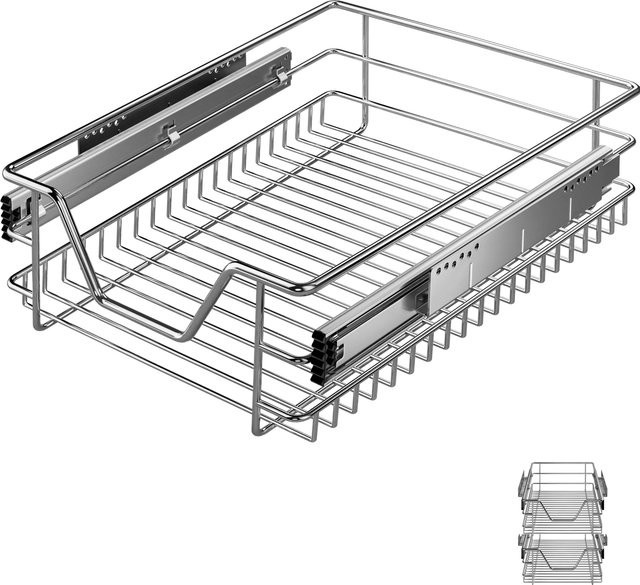 Casaria Teleskopschubladen 2er-Set aus Stahl in Chrom, Breite: 44 cm, Höhe: 14 cm, Tiefe: 44 cm - Bild 1
