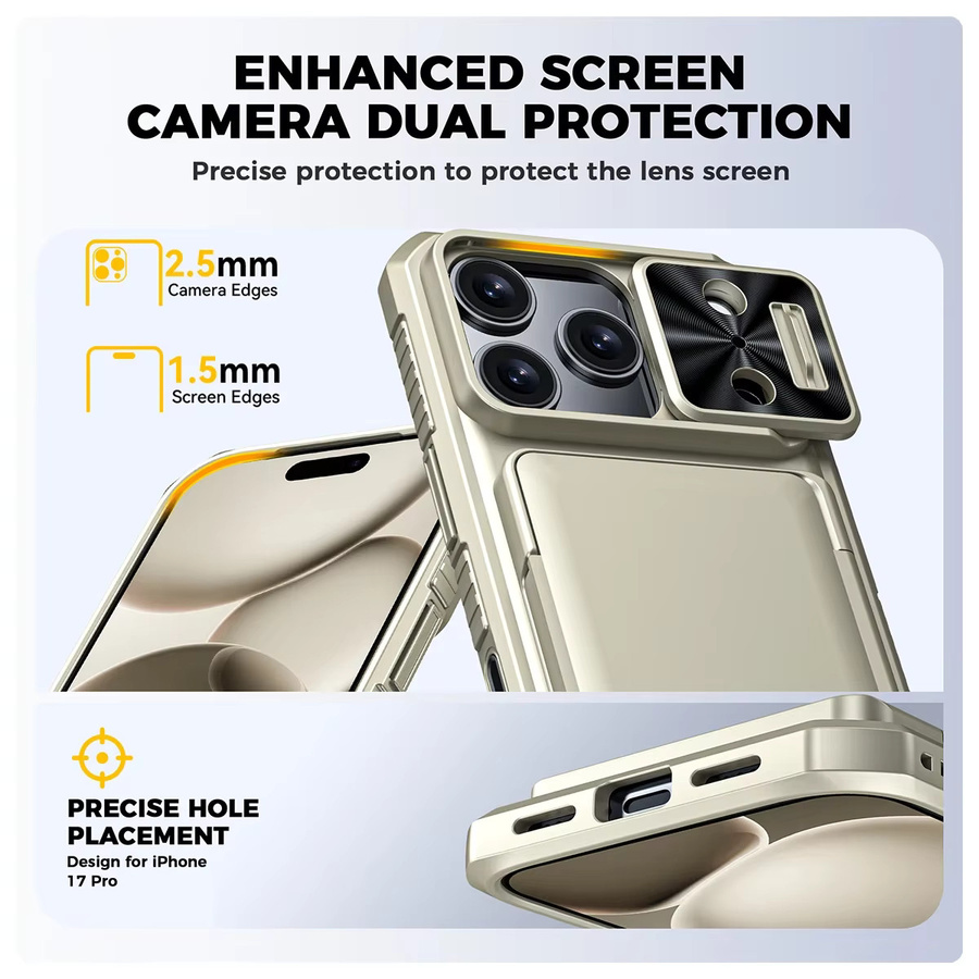 BANGZAO Wallet Case für iPhone 17 Pro mit Kartenhalter, Schiebe-Kameraabdeckung und Standfunktion in Grau und Lila - Bild 4