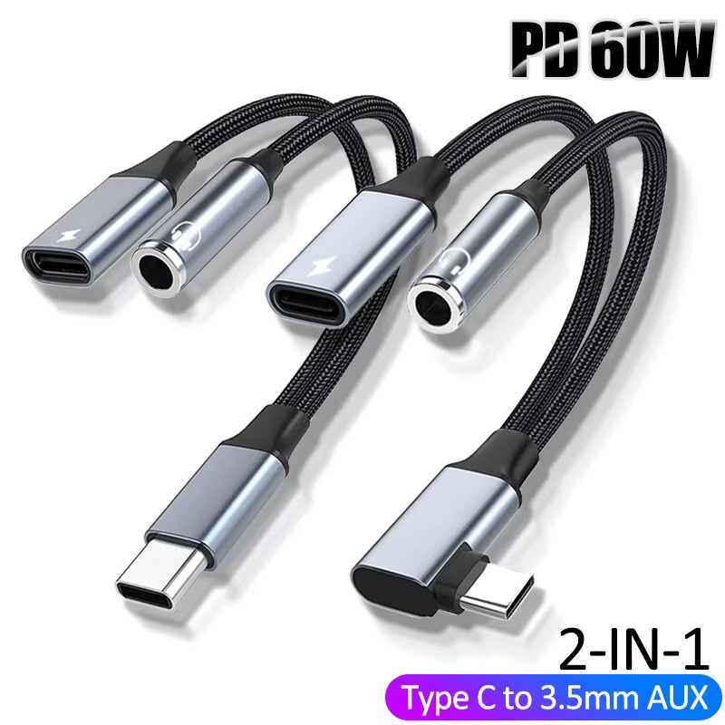 OLOEY 2-in-1 USB-C auf 3,5mm AUX Audio-Adapterkabel mit 60W PD Schnellladefunktion für Xiaomi und Huawei - Bild 2