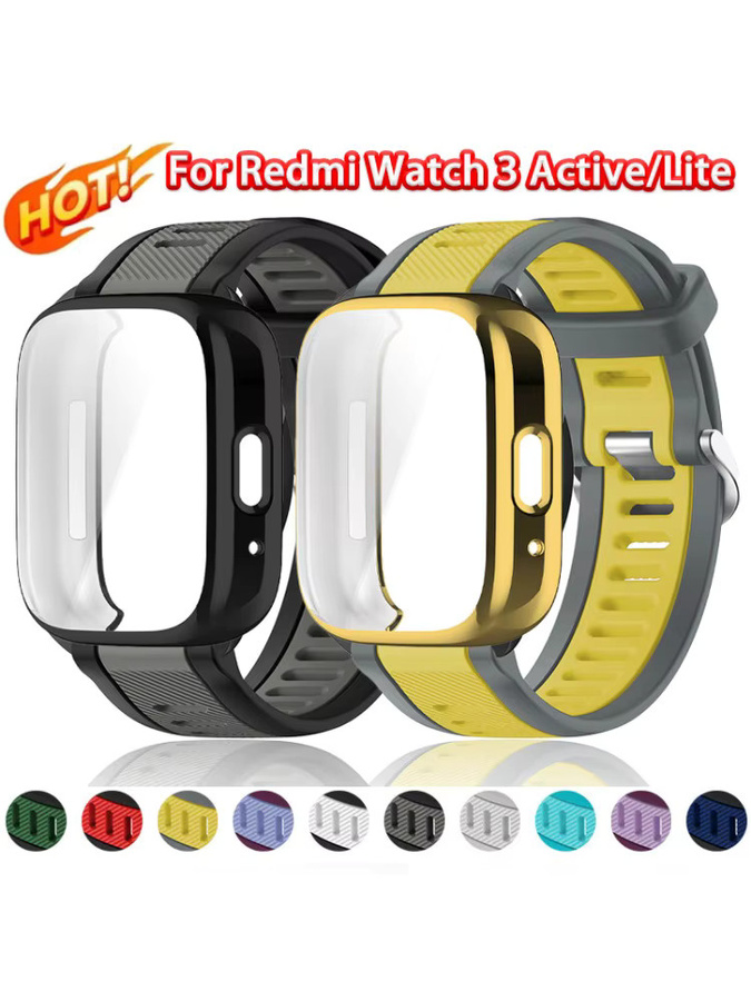 CAOWTAN Schutzhülle und Silikonarmband für Xiaomi Redmi Watch 3 Active/Lite, zweifarbiges Armband in Schwarz-Grün mit Displayschutz - Bild 4