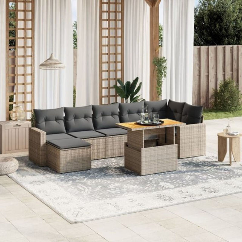 8-tlg. modulare Garten-Sofagarnitur mit Kissen und Fußhocker aus grauem Poly-Rattan von vidaxl - Bild 1