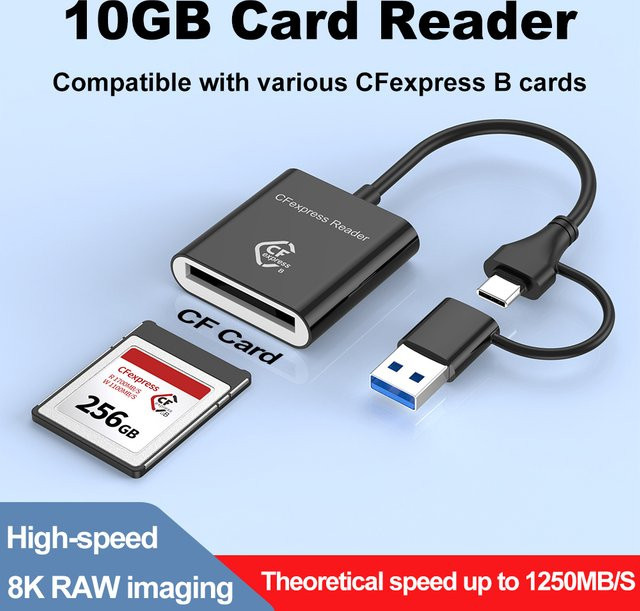 Kebidumei CFexpress Typ B Kartenleser und Writer mit 10 Gbit/s USB 3.2 Gen2 USB-C Anschluss in Schwarz - Bild 1