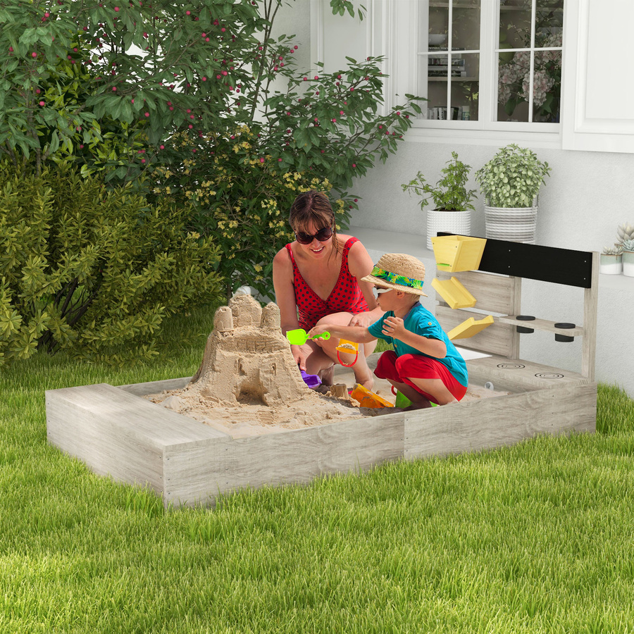 Outsunny Sandkasten mit Küchenelementen aus Holz in Grau, B/T/H: 154 x 80 x 60 cm - Bild 2