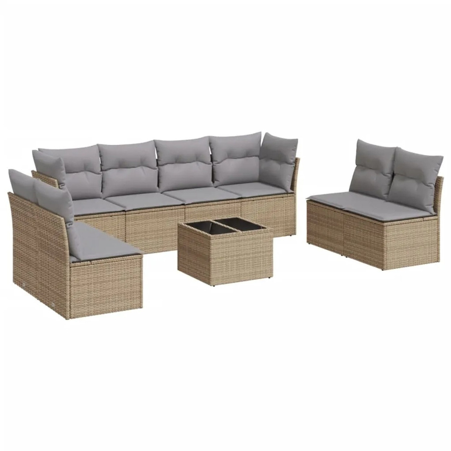 vidaXL 9-teilige Garten-Sofagarnitur aus Poly-Rattan in Beige mit Tisch und Kissen - Bild 2