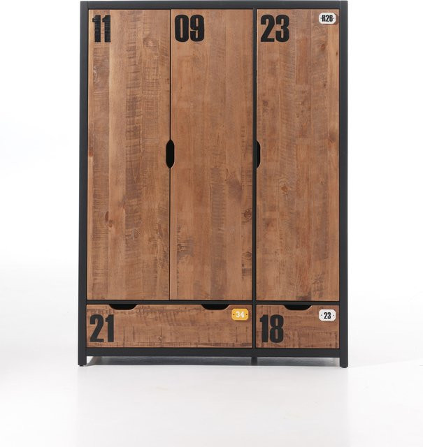 Vipack Kleiderschrank Alex 3-türig Kiefer gebürstet braun B/T/H: 148 x 55 x 200 cm - Bild 1