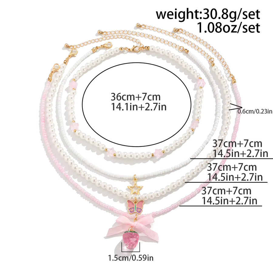Salircon Halskette Set, Rosa Erdbeere, Perle, Damen - Bild 2