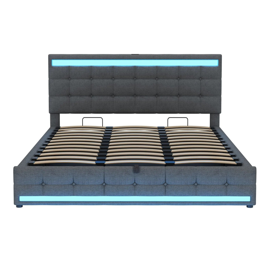 okwish Kinderbett in Grau mit Stauraum, USB-Anschluss und LED-Beleuchtung, B/T/H: 180 x 200 x 107 cm - Bild 2