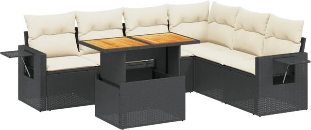 vidaXL 7-teilige Garten-Sofagarnitur aus Polyrattan in Schwarz-Creme mit Polsterkissen und Armlehnen - Bild 1