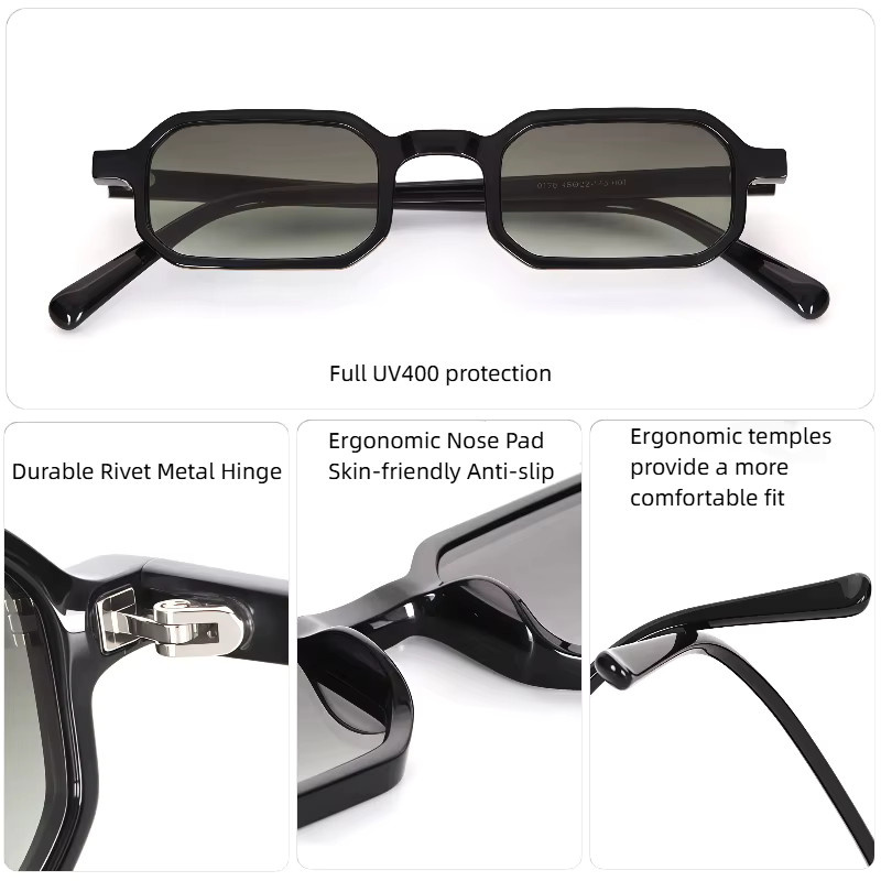 LumoGaze Sonnenbrille, quadratisch, Acetat, Vollrand, Unisex, schwarz - Bild 4