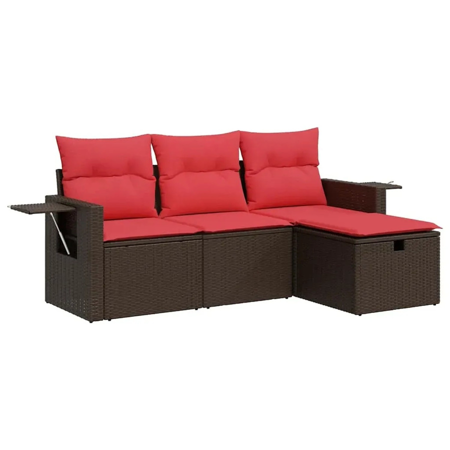 vidaXL 4-tlg Garten-Sofagarnitur aus braunem PE-Rattan mit Kissen und Stauraum - Bild 2