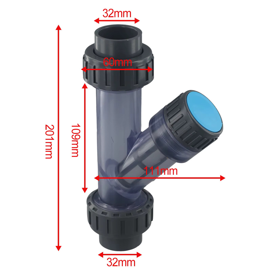 Transparentes PVC Y-Typ Filter-Verbindungsstück für Aquarium und Gartenbewässerung Durchmesser: 20 bis 63 mm - Bild 3