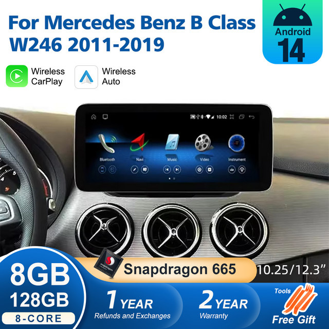 Nunoo Android 14 Autoradio mit Wireless CarPlay und GPS für Mercedes Benz B-Klasse W246 2011-2019 in Schwarz - Bild 1