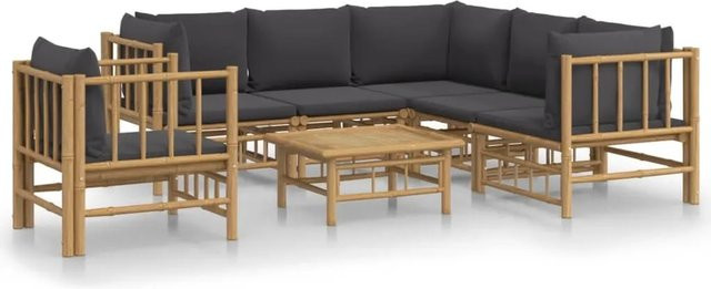 vidaXL 7-tlg Garten-Lounge-Set aus geöltem Bambus mit dunkelgrauen Polyester-Kissen Modell 7 - Bild 1