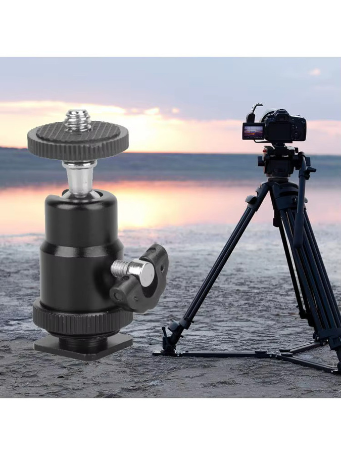 Aluminium-Stativ-Kugelkopf mit 1/4 Zoll Blitzschuhadapter und 360 Grad Verriegelung in Schwarz für GoPro - Bild 6