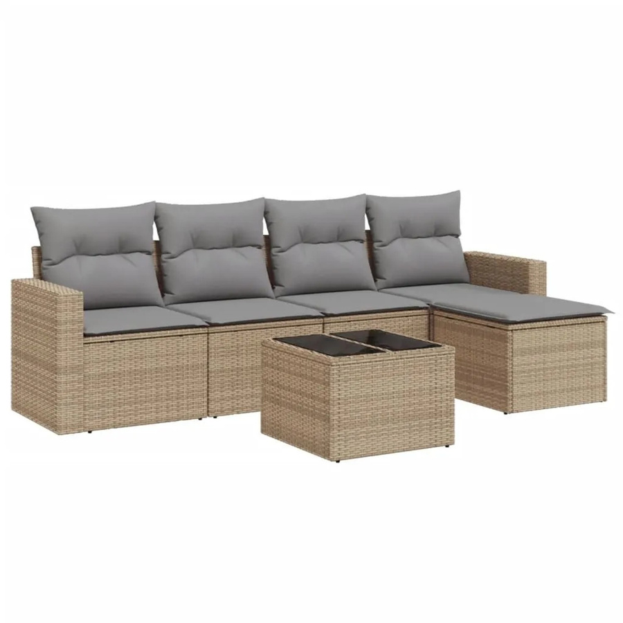 vidaXL 6-teilige Garten-Sofagarnitur aus Polyrattan in Beige mit Kissen und Metallrahmen - Bild 2